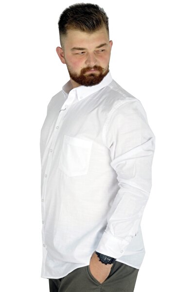 ModeXL Mode Xl Large Size Men's Linen Pocket Shirt 20386 White