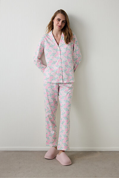 Penti Floral Shirt Collar Long Sleeve Cotton Pajama Set