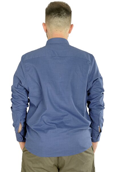 ModeXL Mode Xl Large Size Men's Linen Pocket Shirt 20386 Indigo