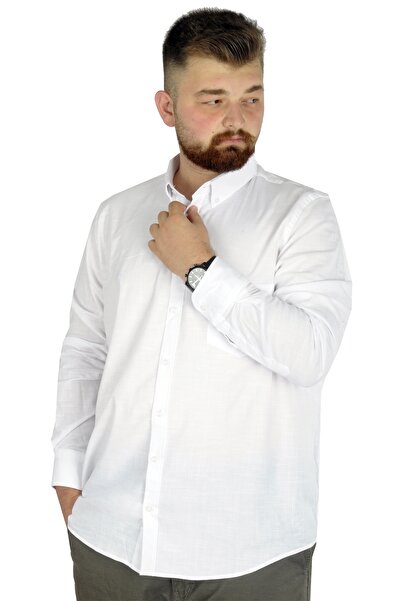 ModeXL Mode Xl Large Size Men's Linen Pocket Shirt 20386 White