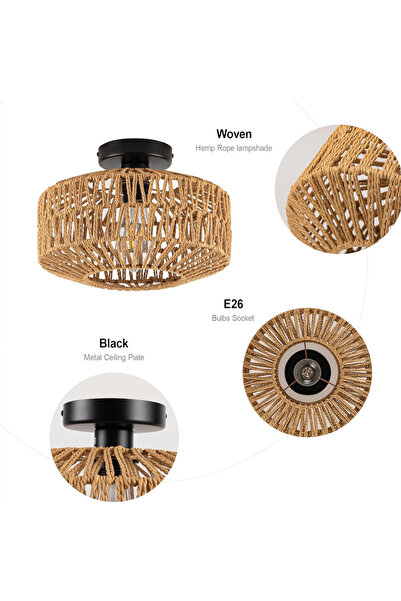 Generic Leon Home Handmade Rattan Pendant Lamp - Bohemian Ceiling Light for Bedroom, Kitchen, Living Room