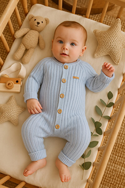 Minora Triko Ünisex Fitilli Tulum Bebe Mavi