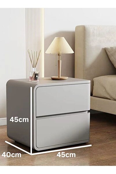 Raffine Modern High Gloss Nightstand Left Side Bedside Table, 2-Drawer Solid Wood, 45x40x45 cm