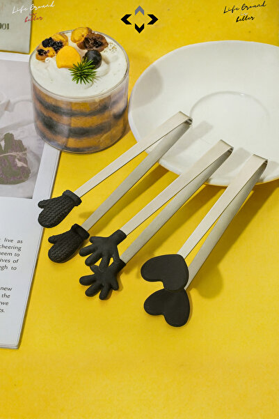 LİGROUND Mini Decorative Serving Tongs Set with Silicone Tips, Non-Slip Holder, Figured Tongs, Kitchen Presentation Turkish Delight Tongs
