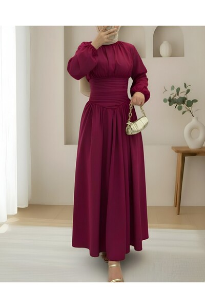 Modamorfo Φόρεμα από ποπλίνα με μπροστινό μανίκι με κορδόνι, ελαστικό μανίκι και φερμουάρ - Μπορντό