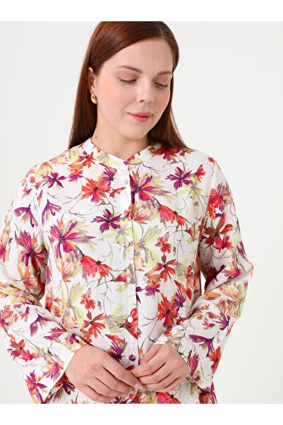 ALİA Floral Patterned Plus Size Tunic - Pink - Alia