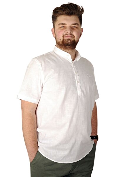 ModeXL Mode Xl Large Size Men's Short Sleeve Stand Collar 20387 White