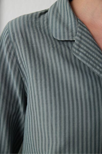 Penti Tmavě zelená pruhovaná košile s límečkem Bavlněná pyžamová souprava s dlouhým rukávem