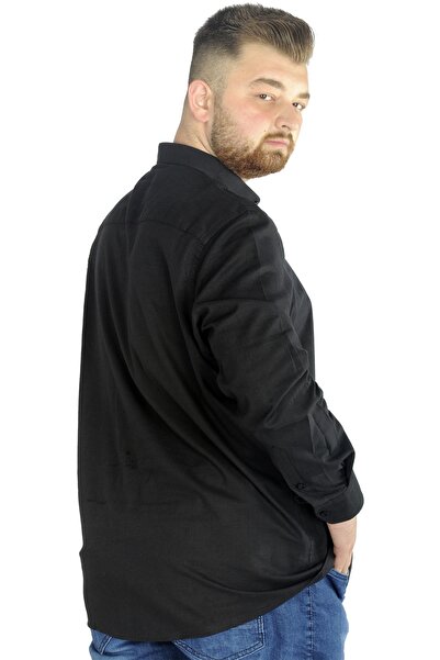 ModeXL Mode Xl Large Size Men's Linen Lycra Ukol Hakim Collar Shirt 20388 Black