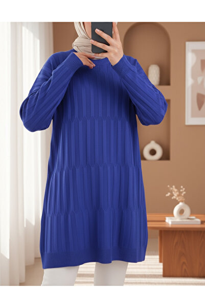 Modamorfo Round Neck Thick Striped Loose Knitwear Tunic -Saks