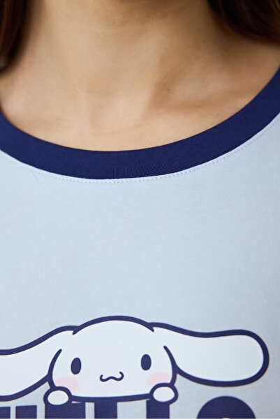 Penti Hellblaues Sanrio Happy Friends Pyjama-Set aus Baumwolle mit kurzärmligen Shorts und Rundhalsausschnitt