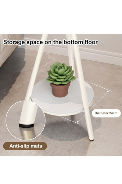 Raffine 2-Tier Round End Table with Tempered Glass Top & Metal Legs, 40x59 cm