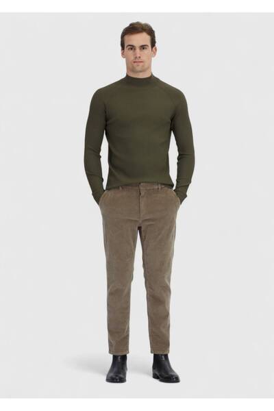Ramsey Khaki Half Turtleneck Ribbed Knit Sweater