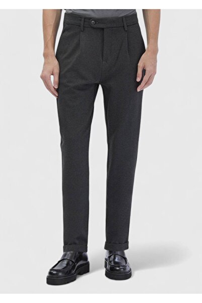 Ramsey Dark Gray Plain Knitted Regular Fit Casual Trousers