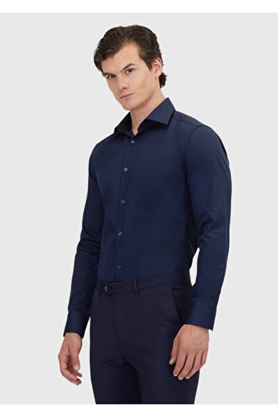 Ramsey Πουκάμισο Navy Blue Plain Regular Fit Woven Classic 100% βαμβάκι