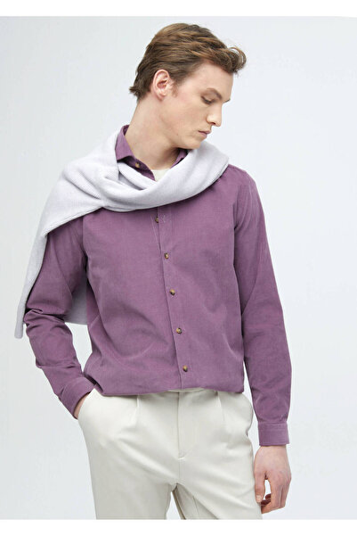 Ramsey Πουκάμισο Lilac Plain Casual Fit Woven Velvet Casual 100% βαμβάκι