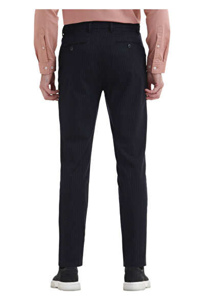 Ramsey Navy Blue Striped Casual Woven Trousers - Regular Fit