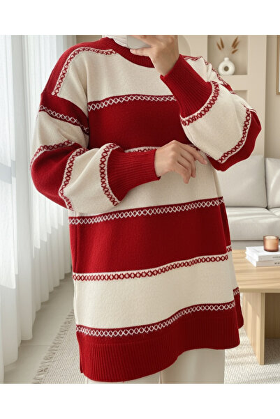 Modamorfo Cross patterned knitted tunic - red