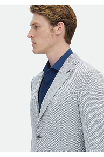 Ramsey Ecru Micro Shirt Shoulder Slim Fit Cotton Blended Knitted Jacket