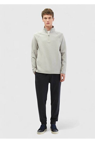 Ramsey Light Gray Stand Collar Plain Sweatshirt