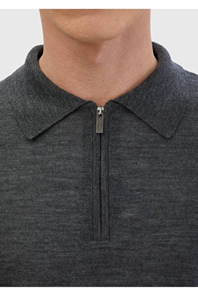 Ramsey Антрацитовий поло з круглим вирізом, прямий крій, 100% вовняний трикотаж