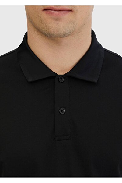 Ramsey Μαύρο απλό μπλουζάκι πόλο με λαιμόκοψη 100% βαμβάκι