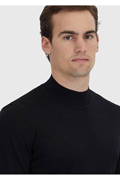 Ramsey Чорний светр з бато-комірцем, прямий крій, трикотаж з вовняною сумішшю