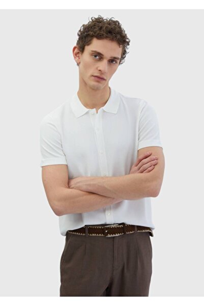 Ramsey Ecru Polo Collar Plain Knitted Cardigan