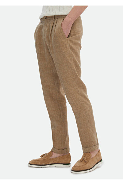 Ramsey Classic Mink Striped Carrot Fit Linen Trousers - 100%
