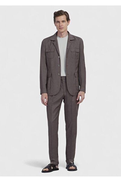 Ramsey Ανοιχτό καφέ μονόχρωμο πουκάμισο Shoulder εφαρμοστό 100% μάλλινο παλτό