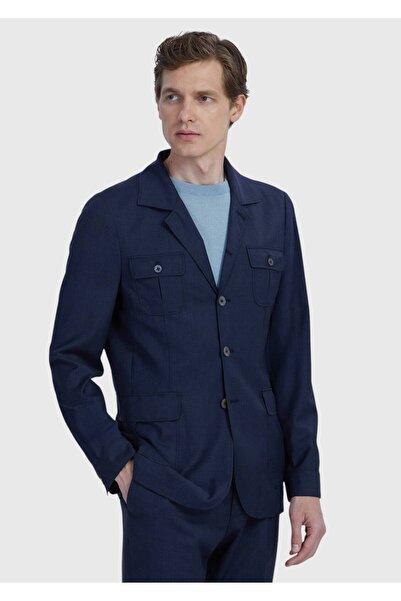 Ramsey Navy Blue Plain Shirt Shoulder Slim Fit 100% Wool Jacket