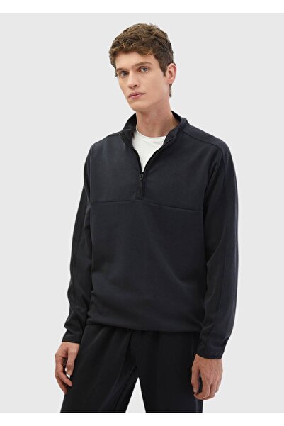 Ramsey Black Stand Collar Plain Sweatshirt