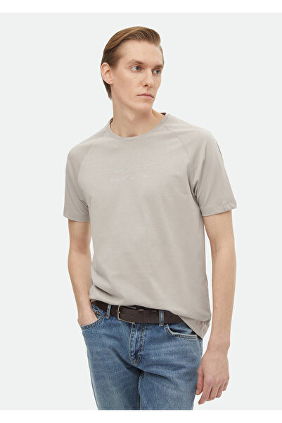 Ramsey Crew Neck Light Gray Printed 100% Cotton T-Shirt