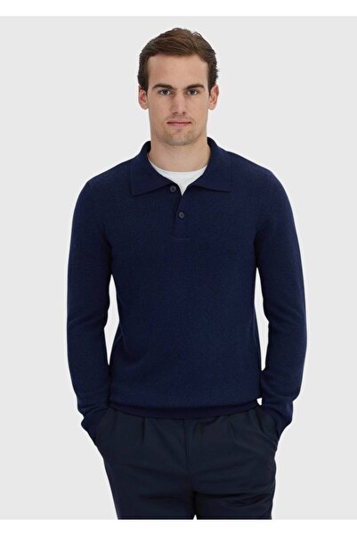 Ramsey Pulover tricotat uni cu gât polo bleumarin