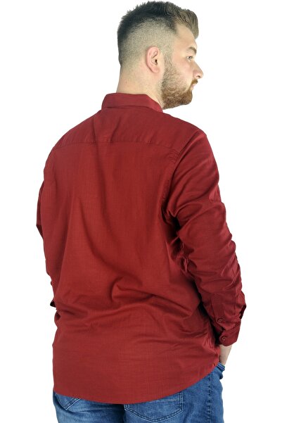 ModeXL Men's Linen Lycra Shirt - Plus Size, High Collar, Claret Red 20388