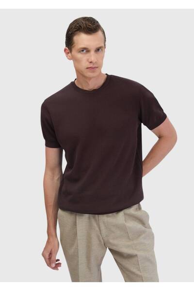 Ramsey Kahverengi Jakarlı Bisiklet Yaka %100 Pamuk T-Shirt