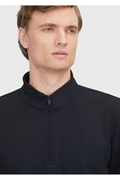 Ramsey Black Stand Collar Plain Sweatshirt