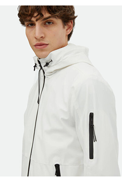 Ramsey Λευκό κανονικό παλτό με κουκούλα casual υφαντό