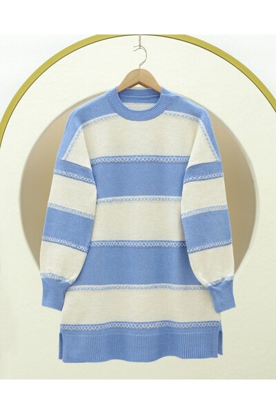 Modamorfo Pletená tunika se vzorem křížových pruhů - modrá