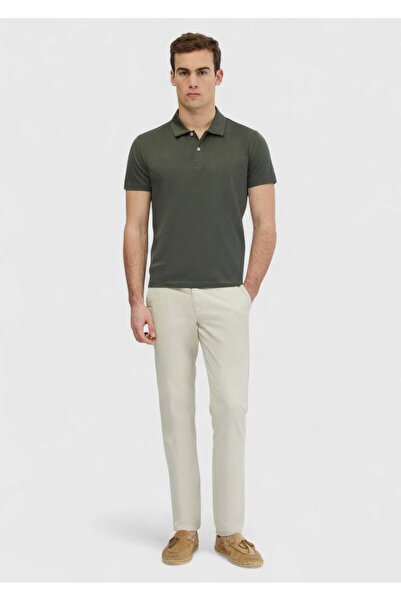 Ramsey Khaki Plain Polo Neck 100% Cotton T-Shirt