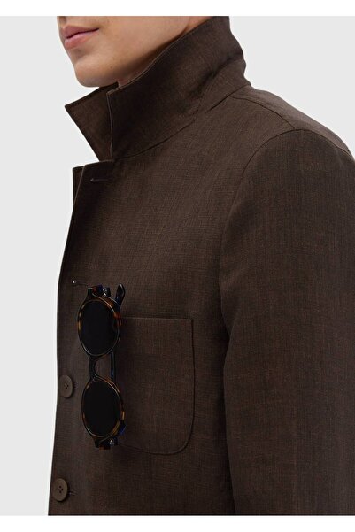 Ramsey Brown Plain Shirt Shoulder Slim Fit 100% Linen Jacket
