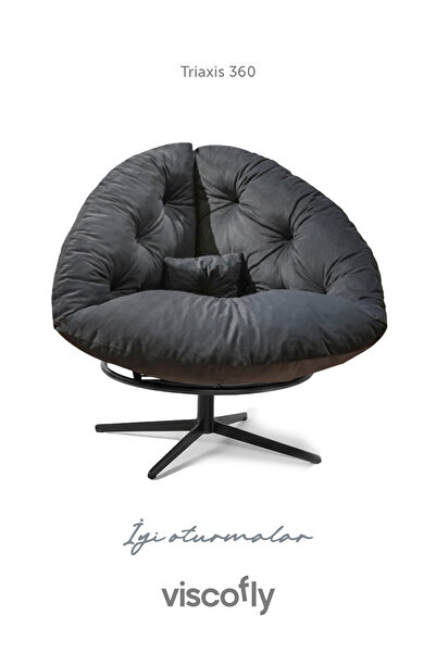 Viscofly Triaxis 360° Döner Berjer –tekli Koltuk - 92×78×92 cm, Metal Ayak, Silinebilir Kumaş Füme