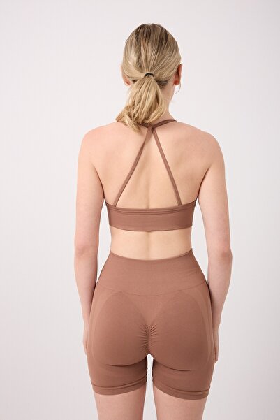 FOREVER MORE Women's High Waist Gathering Seamless Biker Shorts Leggings with Gathered Back