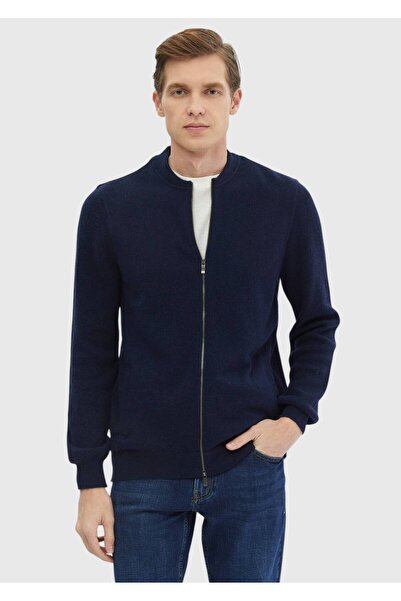 Ramsey Ζακέτα Navy Blue Judge Collar Plain Knit 100% μαλλί
