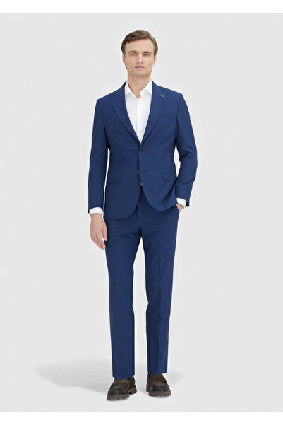 Ramsey Navy Blue Plain Zeroweight Slim Fit Wool Blended Suit