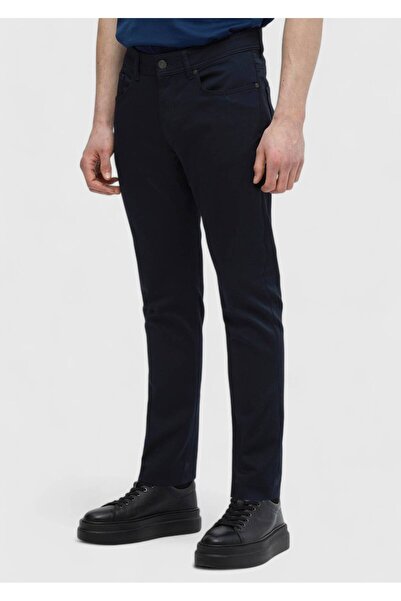 Ramsey Μπλε Navy Plain Woven Slim Fit Casual Παντελόνι από Βαμβακερό Μείγμα