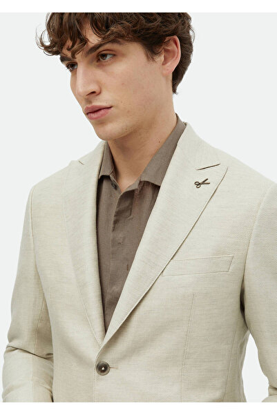 Ramsey Beige Plain Zeroweight Slim Fit Cotton Blended Jacket