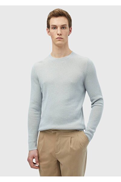 Ramsey Відкритий синій велосипедний комір, прямий в'язаний светр з вовняної с...