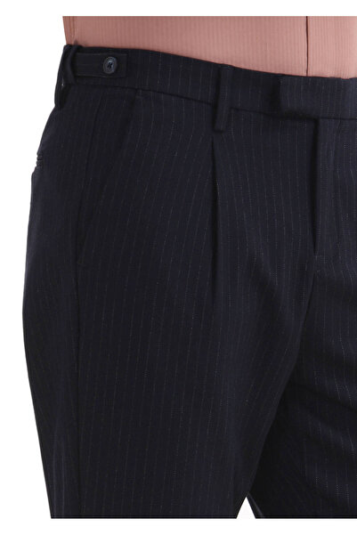 Ramsey Navy Blue Striped Casual Woven Trousers - Regular Fit