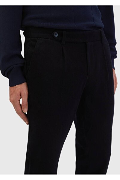 Ramsey Navy Blue Plain Woven Regular Fit Casual 100% Cotton Trousers